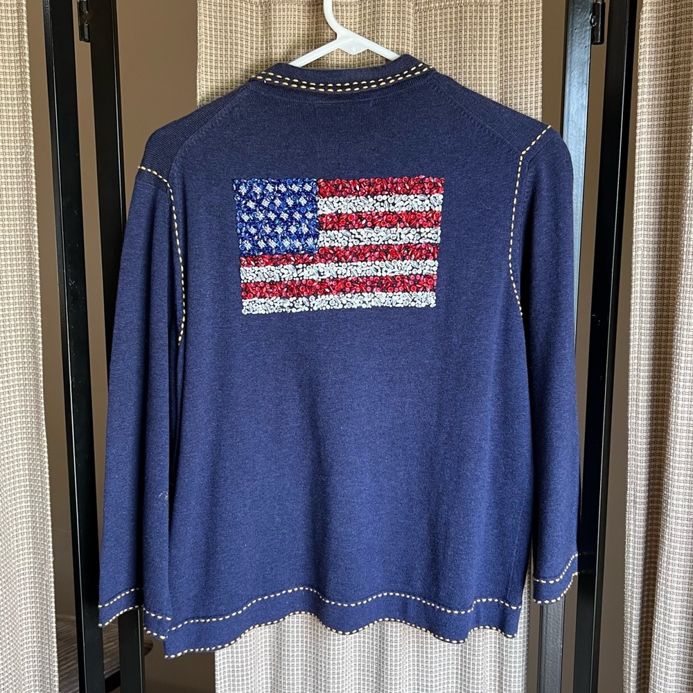 Vintage Patriotic Michael Simon  Flag button up light shirt🇺🇸. Size Large.